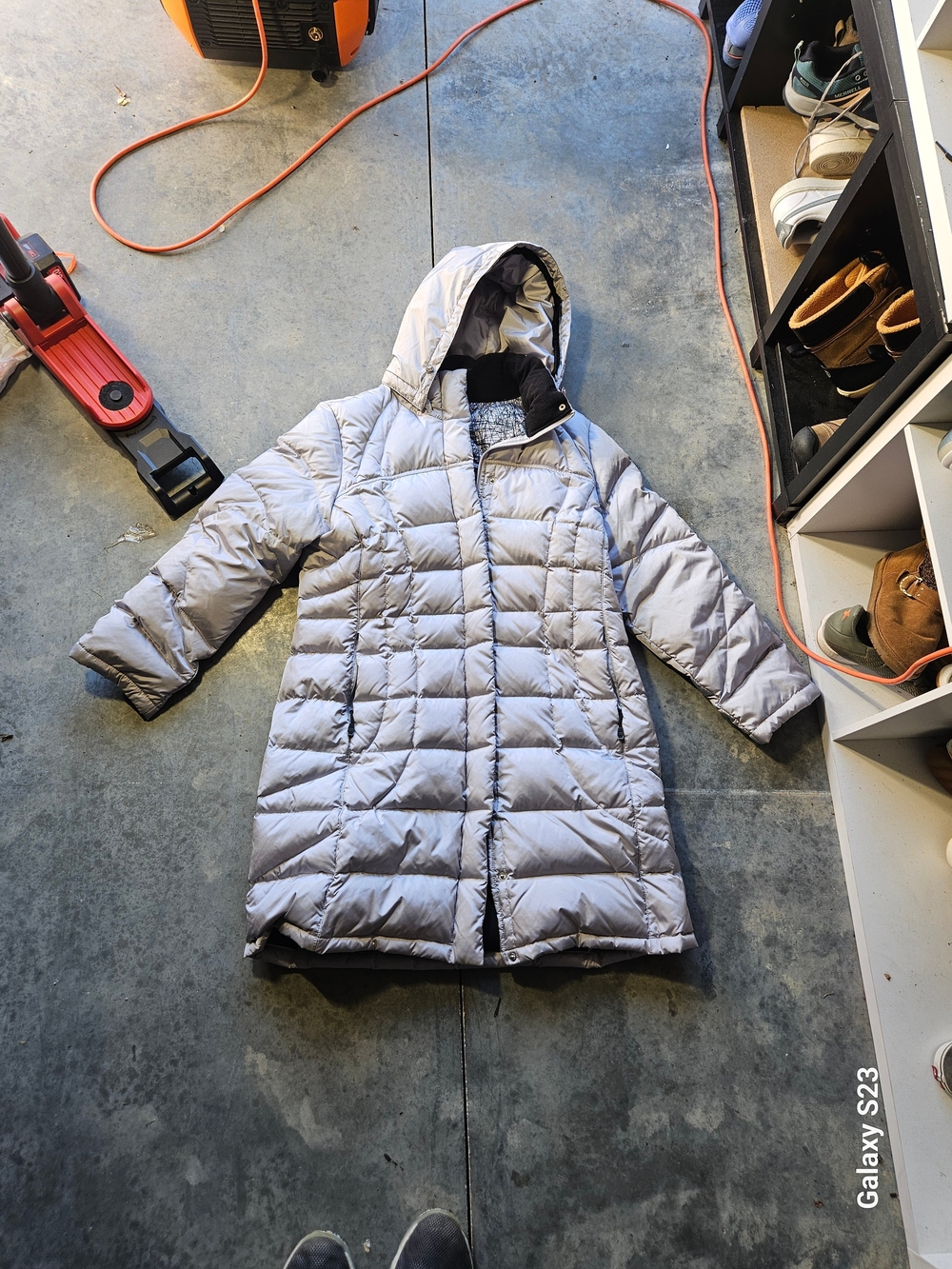 Calvin Klein Performance Women’s Long Puffer Coat Hooded Silver Gray Winter Jack